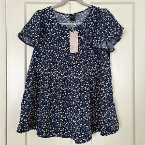 NWT Floral Blue Blouse
